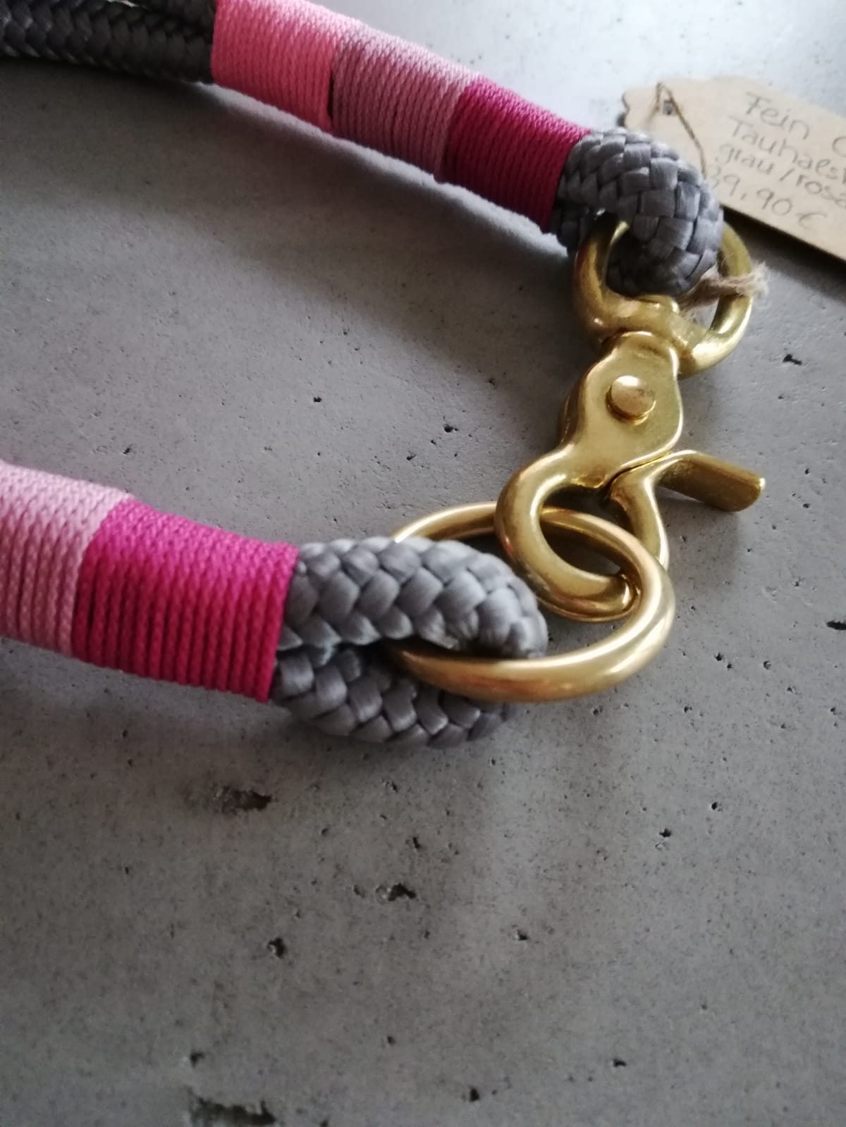 3-farbig getakeltes Tauhalsband grau-rosa