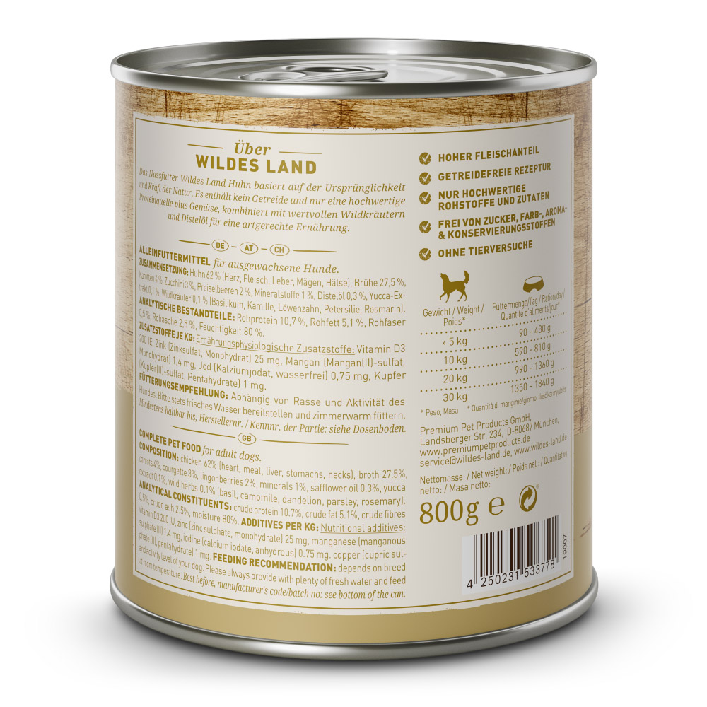 Wildes Land Classic Adult Huhn mit Karotten - Nassfutter für Hunde