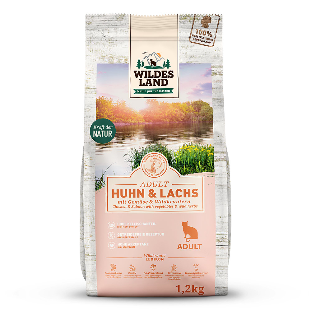Huhn & Lachs mit Gartengemüse Trockenfutter für Katzen