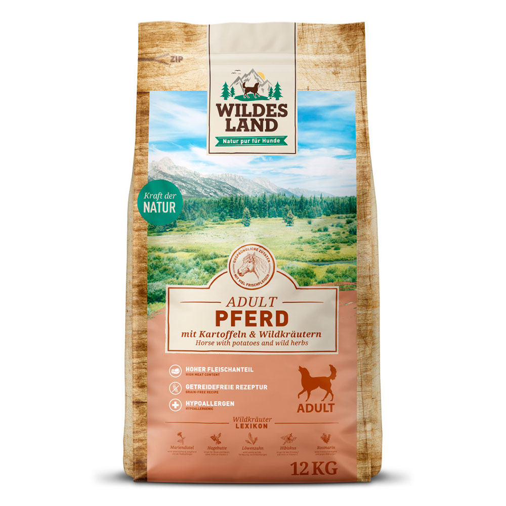 Pferd mit Kartoffeln & Wildkräutern Trockenfutter für Hunde