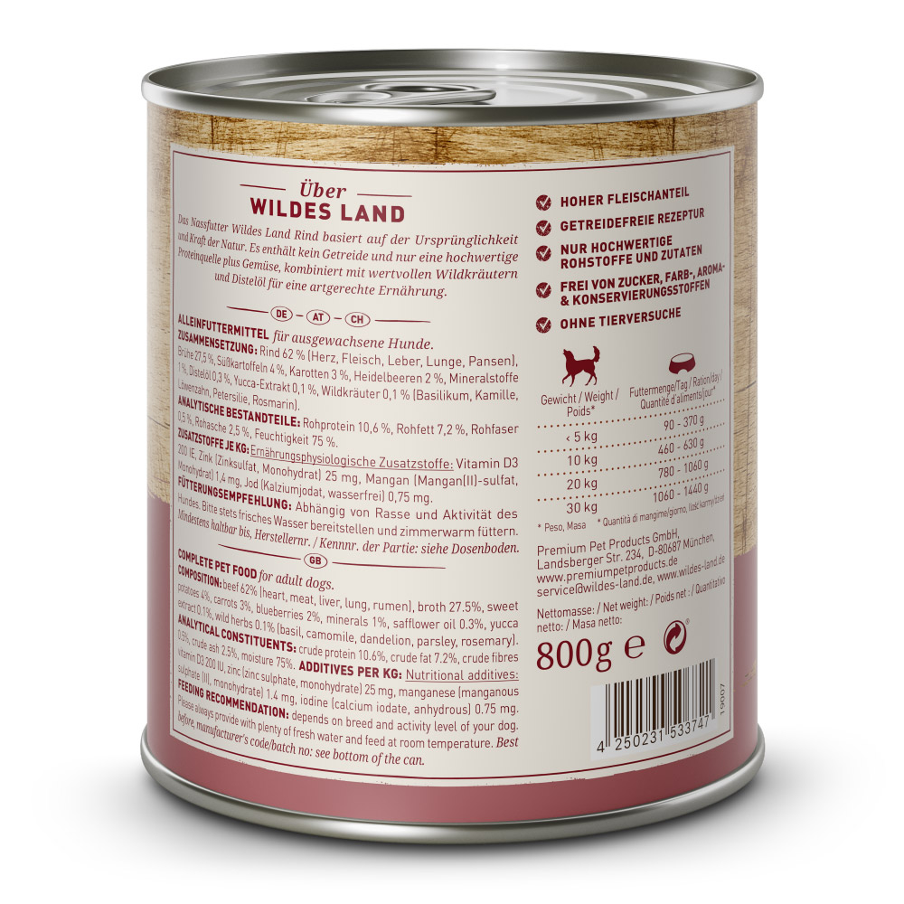 Wildes Land Classic Adult – Rind mit Süßkartoffeln Nassfutter für Hunde