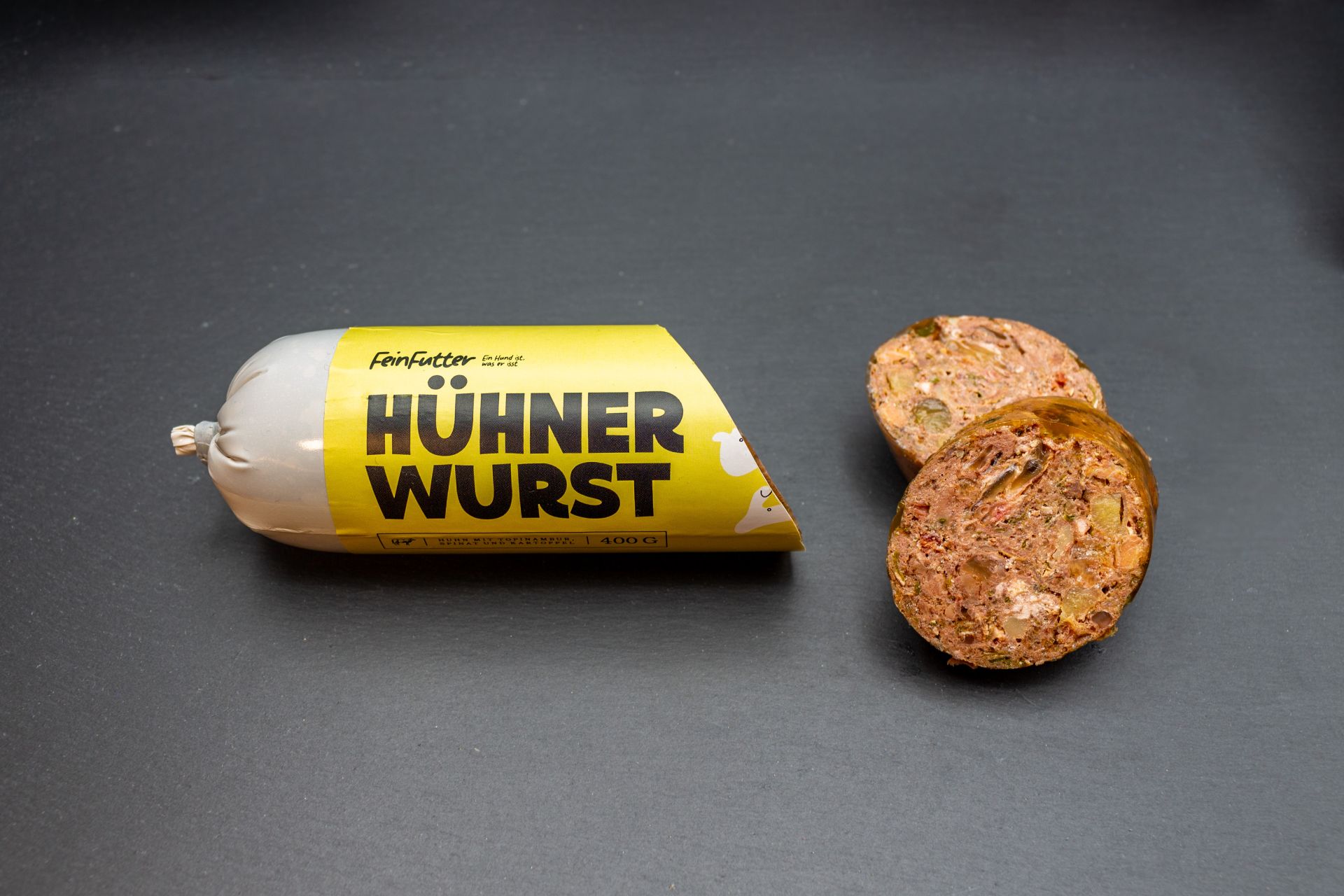 FeinFutter Hundewurst Huhn mit Topinambur - Nassfutter für Hunde - 60% frisches Hühnerfleisch