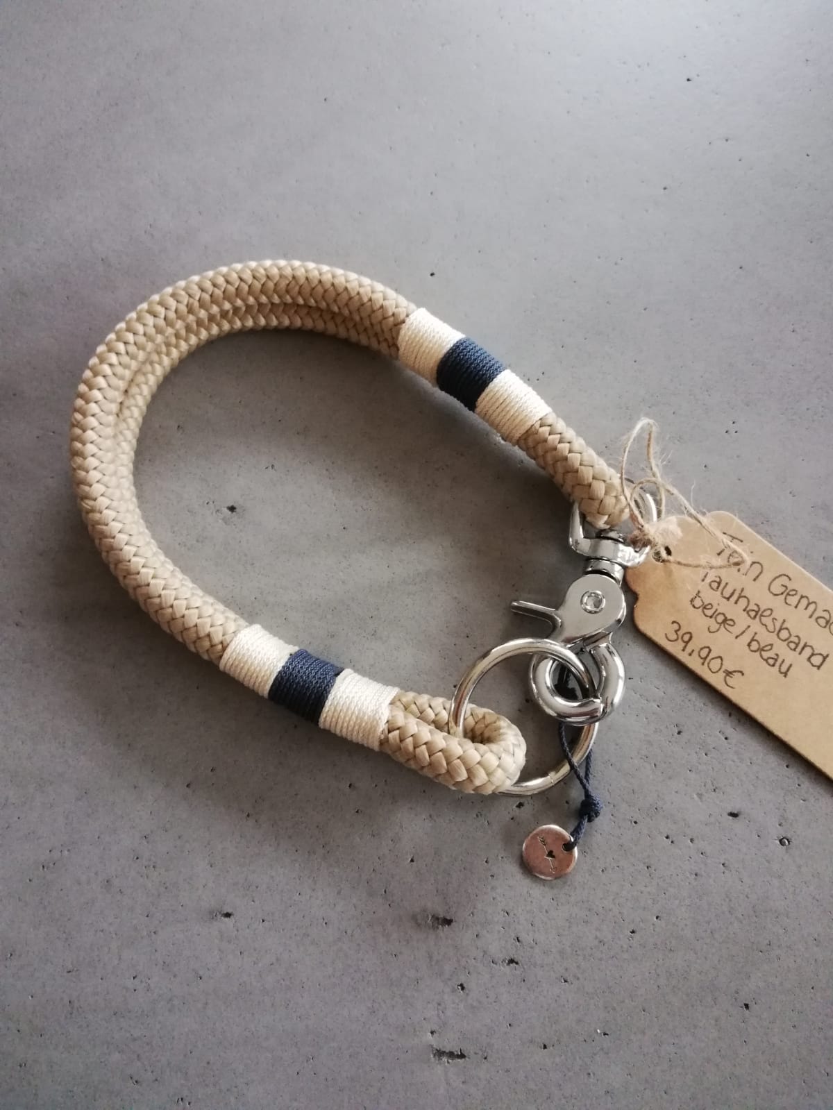 2-farbig getakeltes Tauhalsband beige-blau