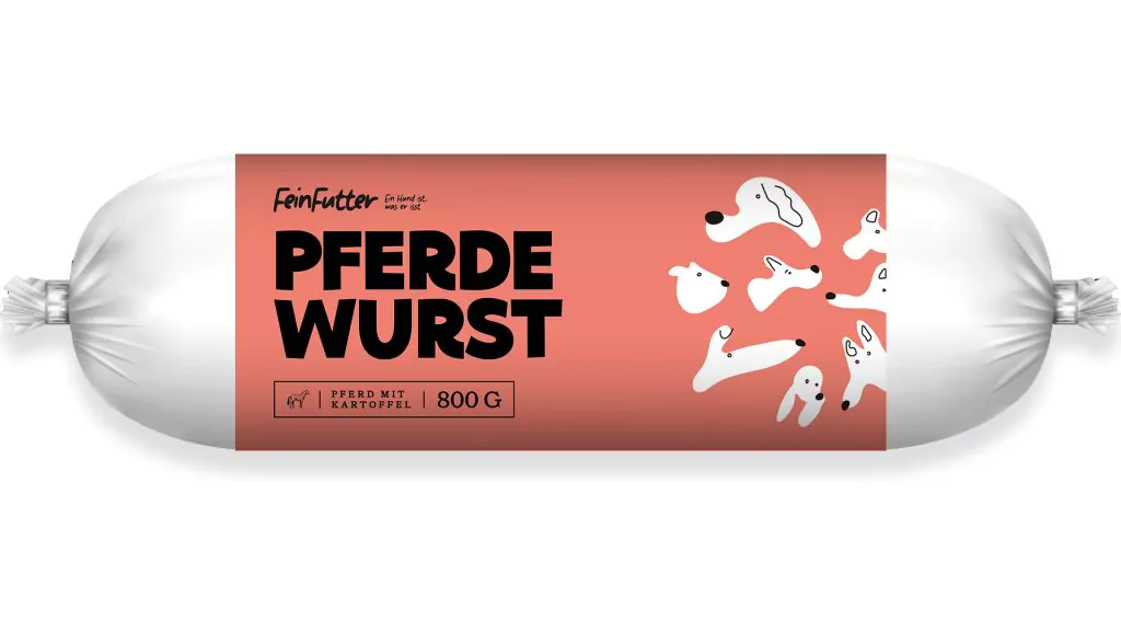 FeinFutter Hundewurst Pferd mit Kartoffeln - Nassfutter für Hunde - 90% frisches Pferdefleisch
