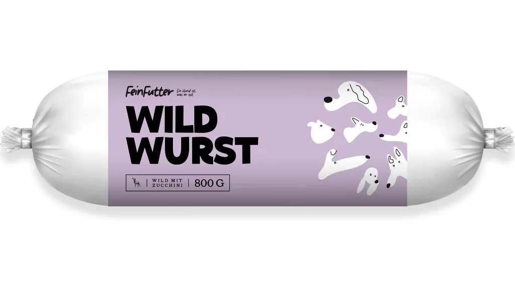 FeinFutter Hundewurst Wild mit Zucchini - Nassfutter für Hunde - 92% frisches Wildfleisch