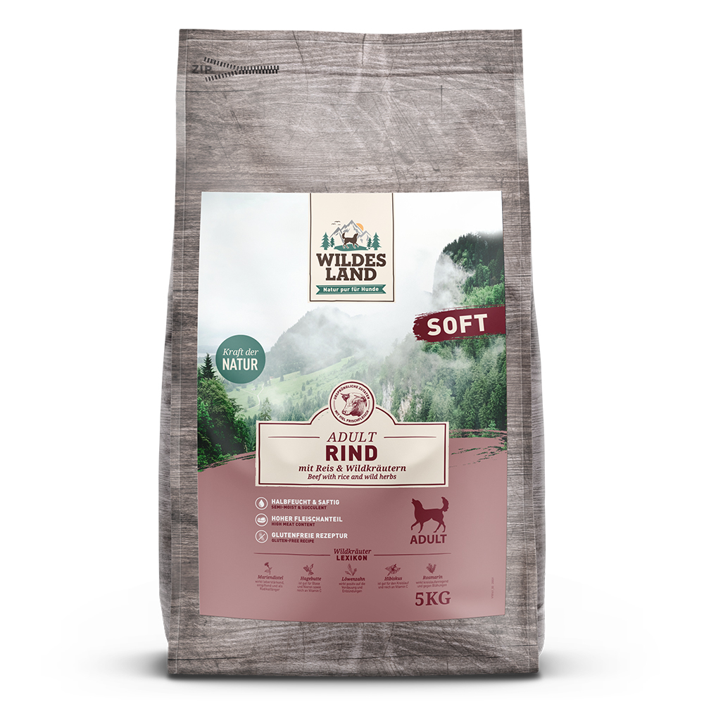 Soft Rind mit Reis & Wildkräutern Trockenfutter für Hunde