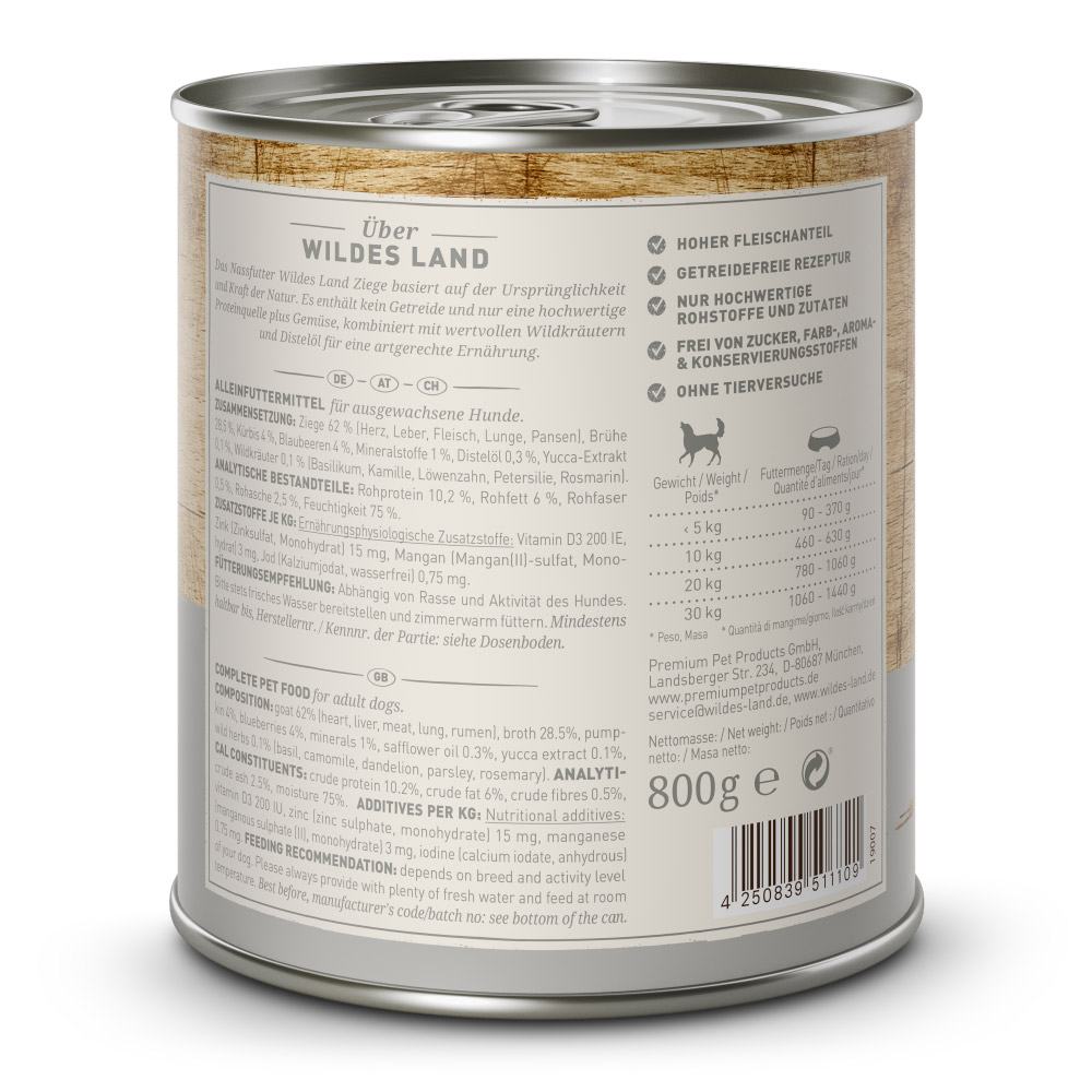 Wildes Land Classic Adult – Ziege mit Kürbis Nassfutter für Hunde