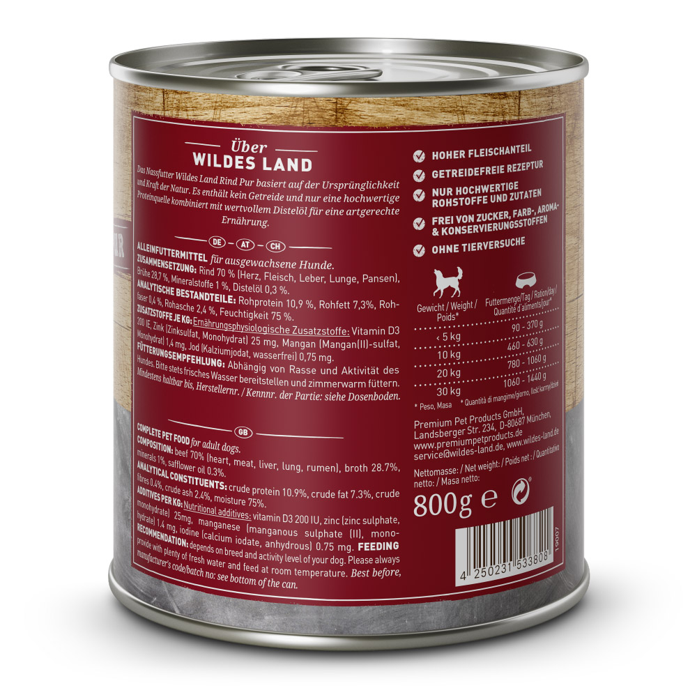 Wildes Land PUR Adult - Rind mit Distelöl für Hunde