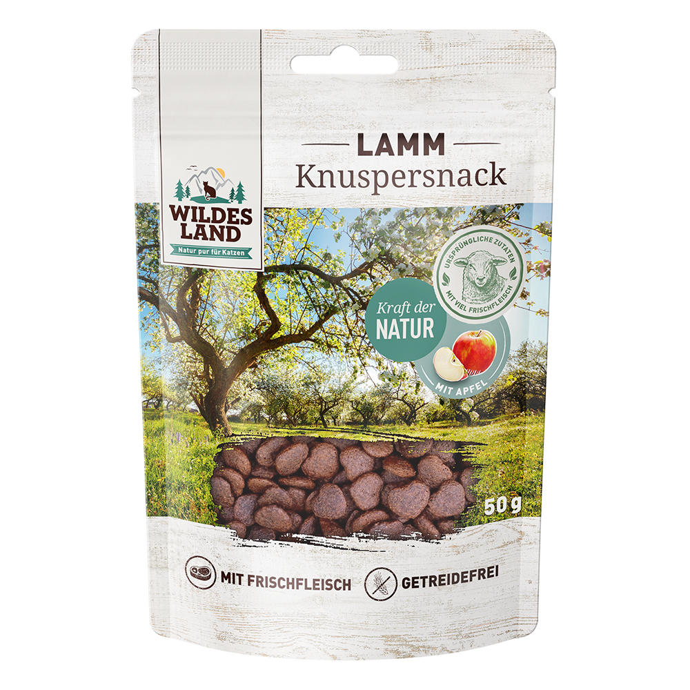 Wildes Land - Knuspersnack Lamm mit Apfel - Leckerli für Katzen