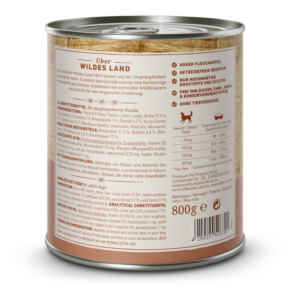 Wildes Land Classic Adult  Pferd Nassfutter für Hunde