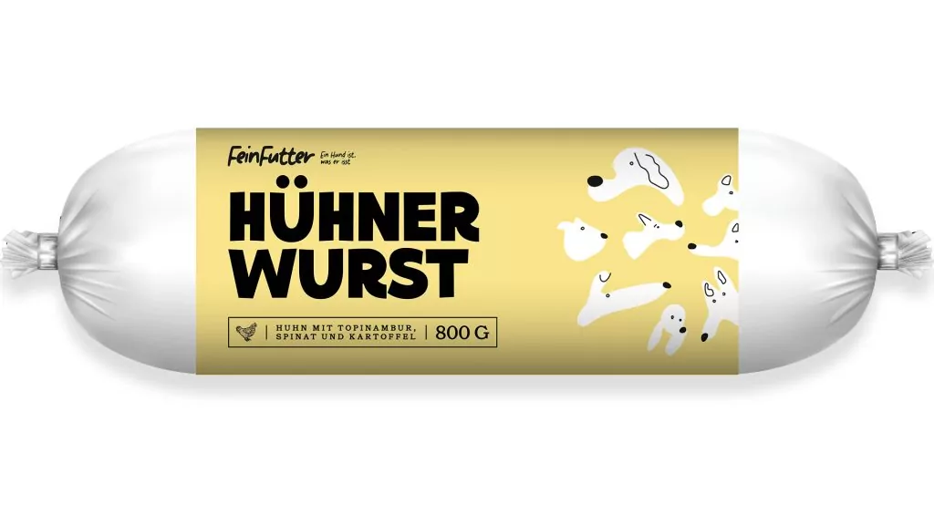 FeinFutter Hundewurst Huhn mit Topinambur - Nassfutter für Hunde - 60% frisches Hühnerfleisch