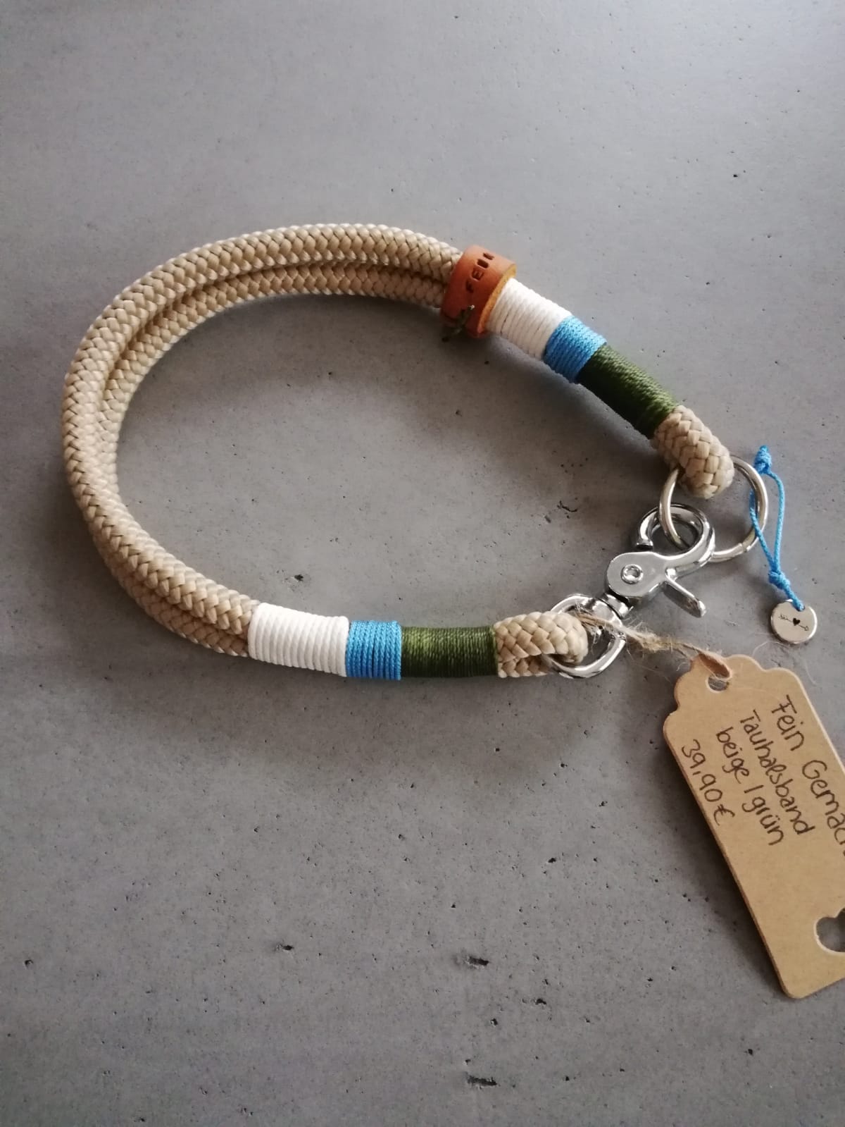 3-farbig getakeltes Tauhalsband beige-grün