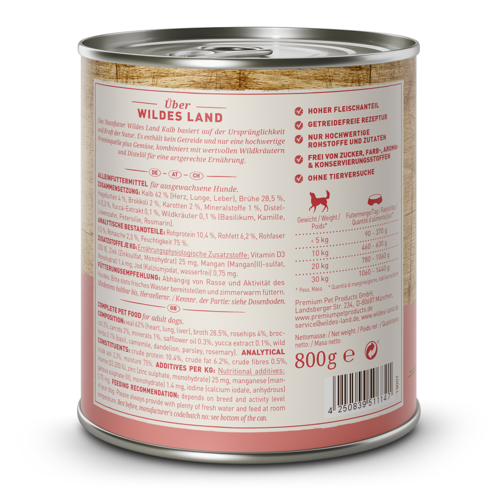 Wildes Land Classic Adult – Kalb Nassfutter für Hunde