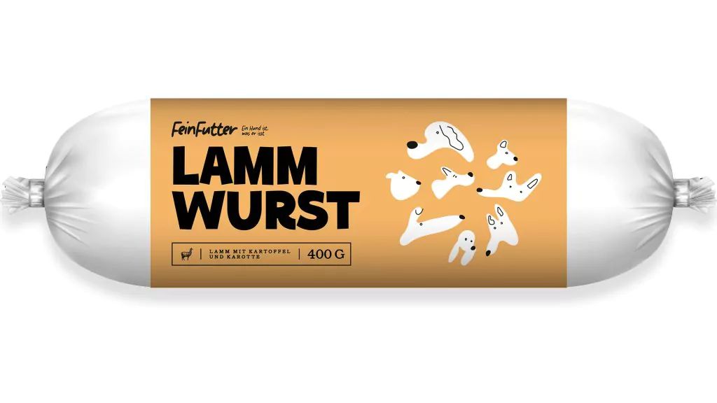 FeinFutter Hundewurst Lamm mit Kartoffel & Karotte - Nassfutter für Hunde - 86% frisches Lammfleisch