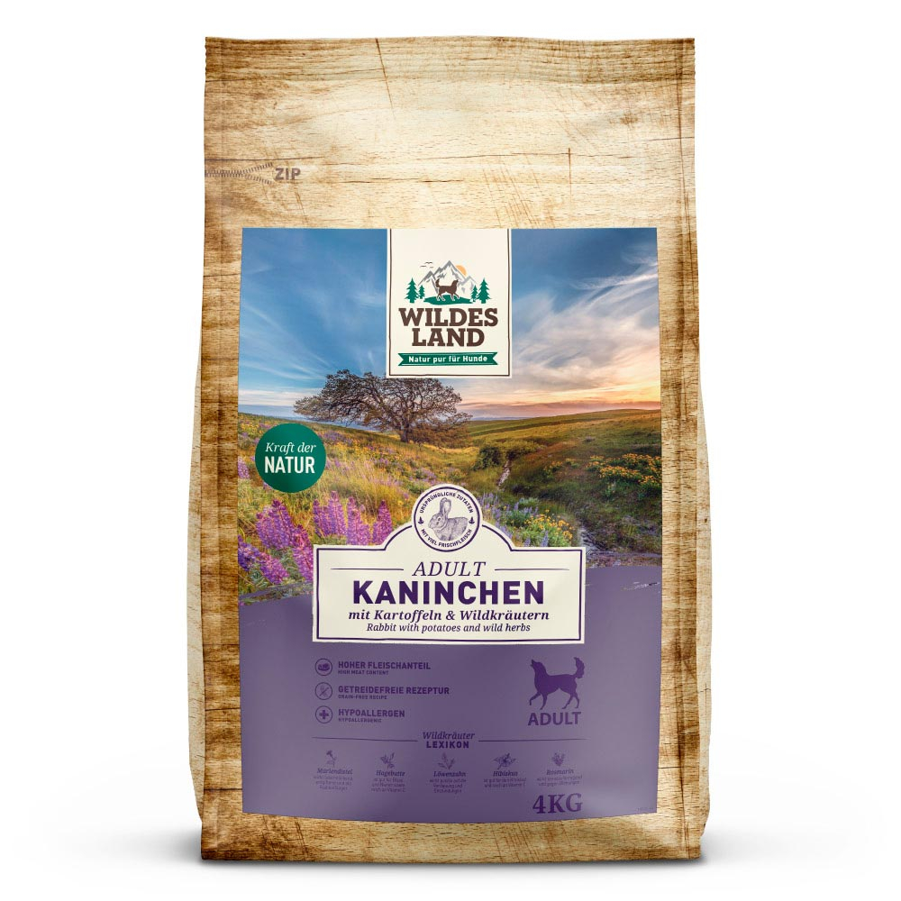 Kaninchen mit Kartoffeln & Wildkräutern Trockenfutter für Hunde
