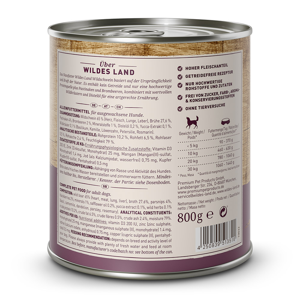 Wildes Land Classic Adult – Wildschwein mit Pastinake Nassfutter für Hunde