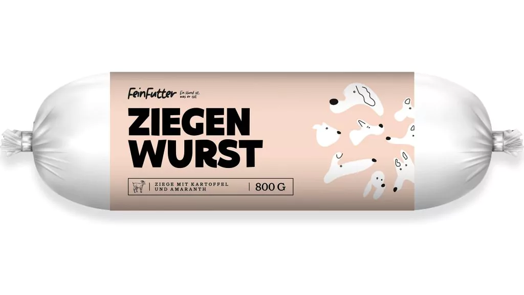 FeinFutter Hundewurst Ziege mit Kartoffel - Nassfutter für Hunde  - 92% Fisches Ziegenfleisch