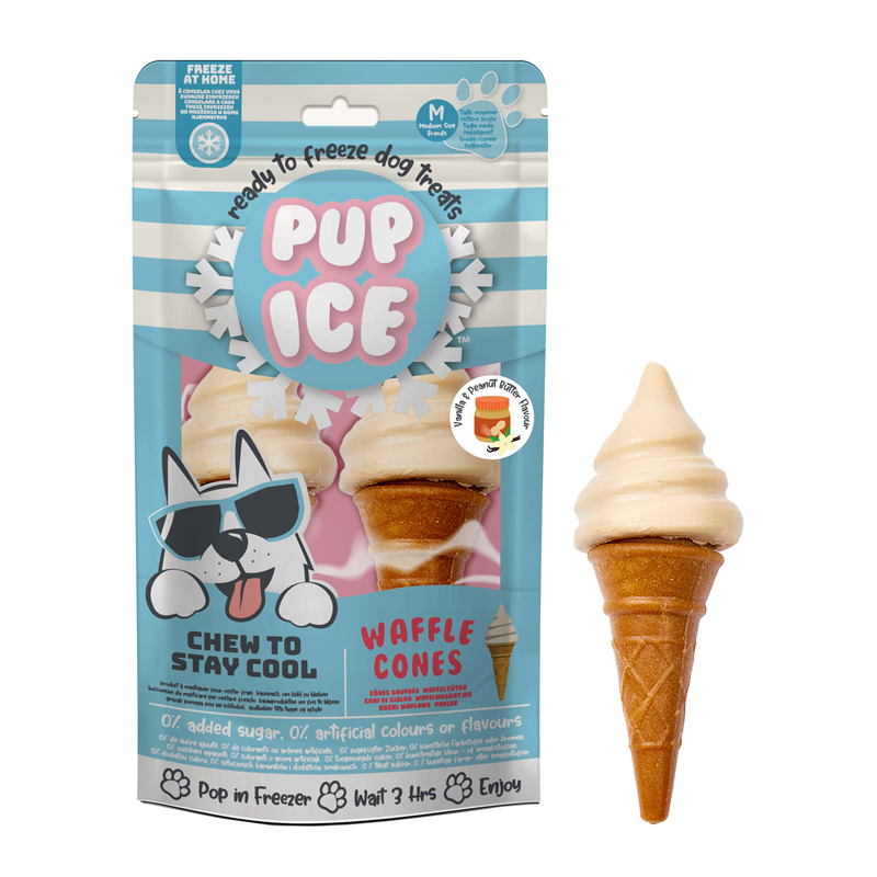Imaginelles Dog Snack Pup Ice Waffle Cones Vanilla & Peanut Butter M 2St