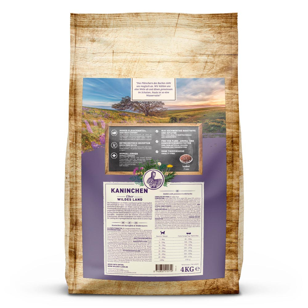 Kaninchen mit Kartoffeln & Wildkräutern Trockenfutter für Hunde