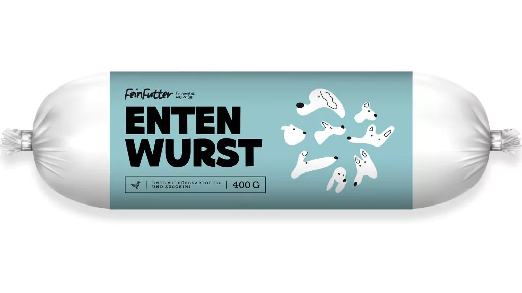 FeinFutter Hundewurst Ente mit Süßkartoffel - Nassfutter für Hunde - 92% frisches Entenfleisch