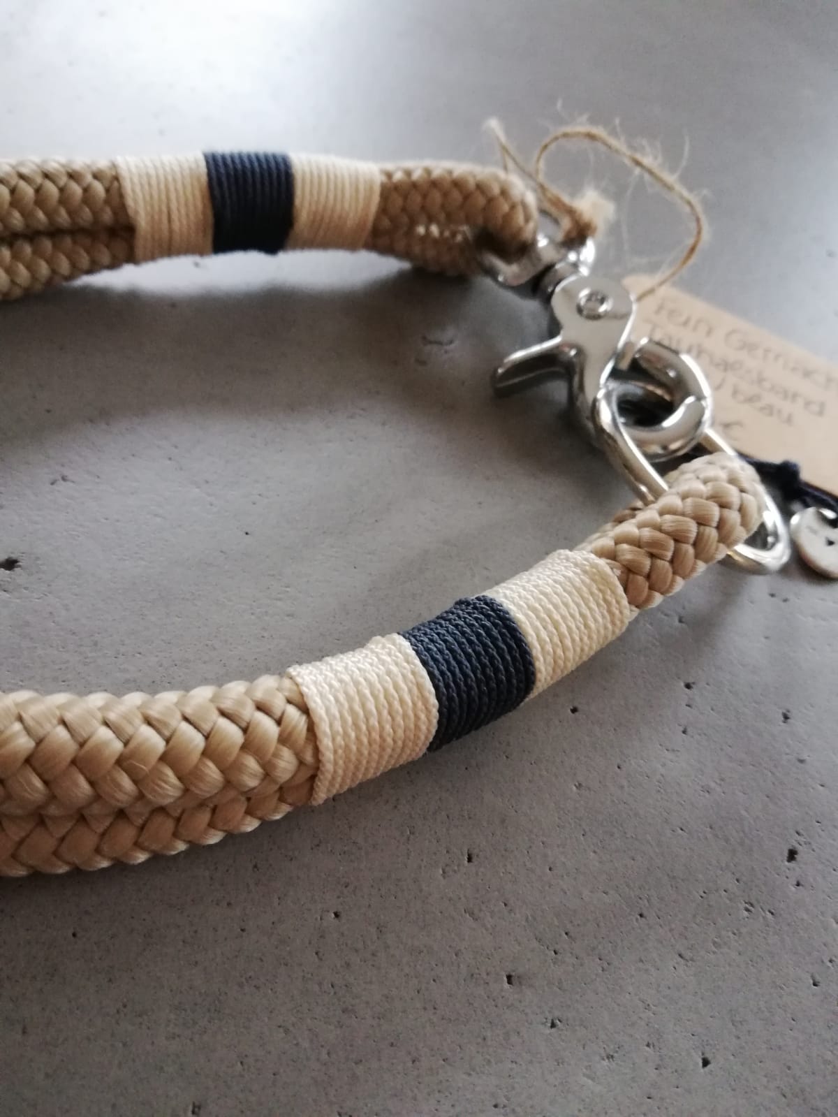 2-farbig getakeltes Tauhalsband beige-blau