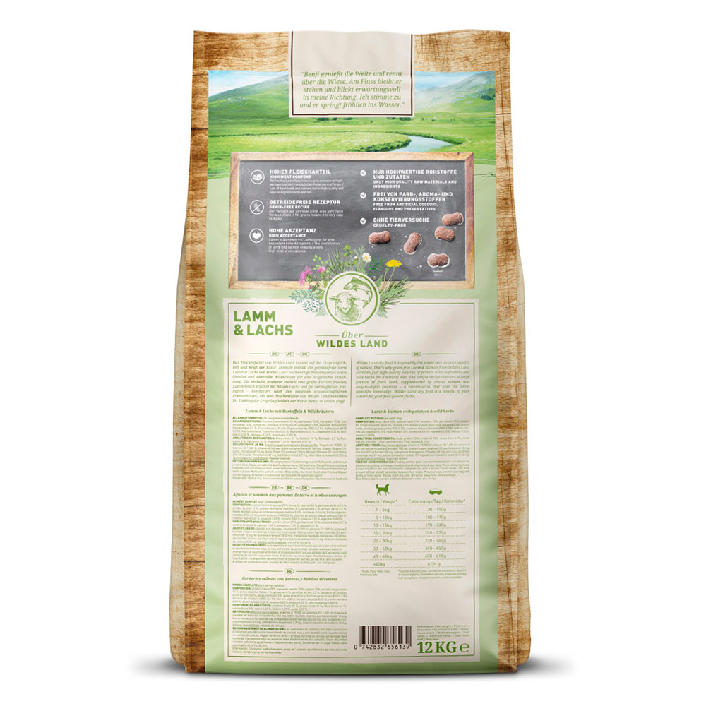 Lamm & Lachs mit Kartoffeln & Wildkräutern Trockenfutter für Hunde