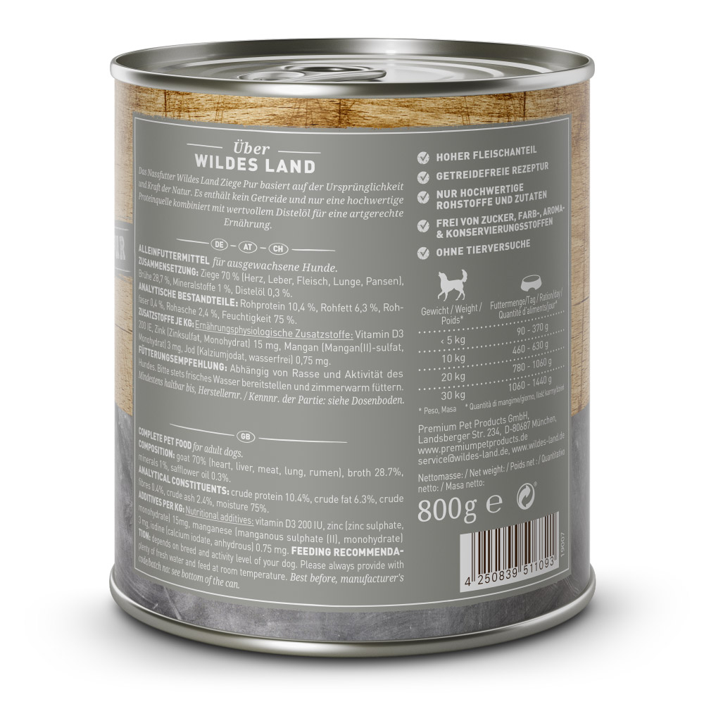 Wildes Land PUR Adult - Ziege Nassfutter für Hunde