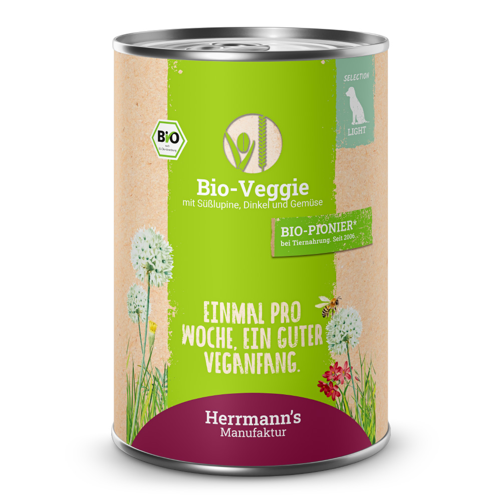 Herrmann's Manufaktur Selection Veggie Bio mit weißer Süßlupine und Dinkel Nassfutter für Hunde-